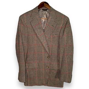 Oxford Shop Custom Tan & Red Windowpane Tweed Sport Coat 40R